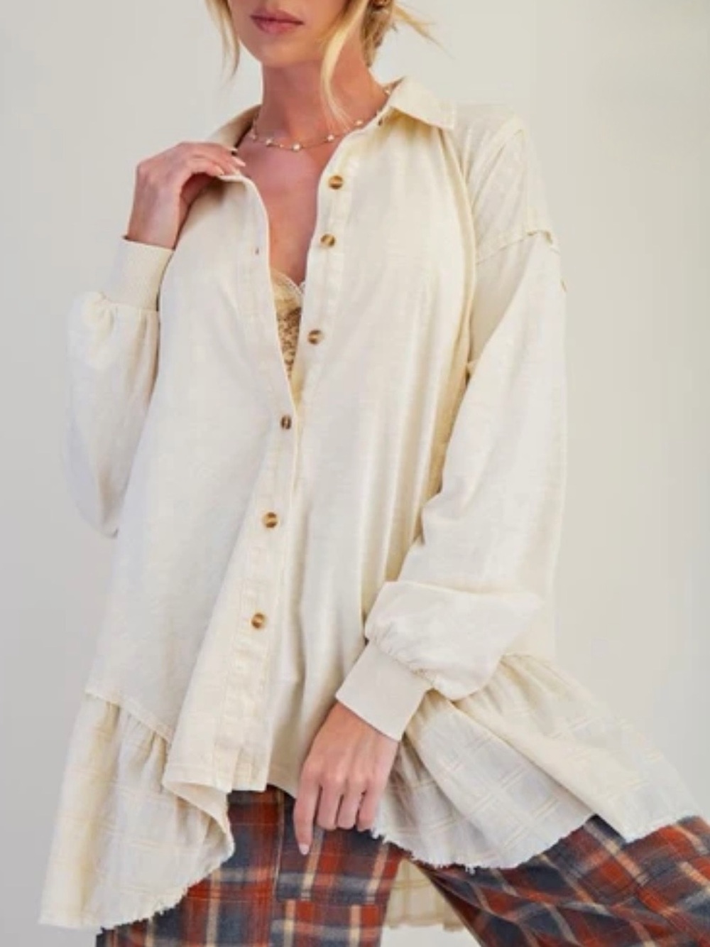 TALULAH BUTTON FRONT BOHO TOP (613)